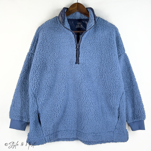 Aerie Fluffy Dream Sherpa Quarter Zip Quilted Pullover Cozy Size Medium - Picture 1 of 4